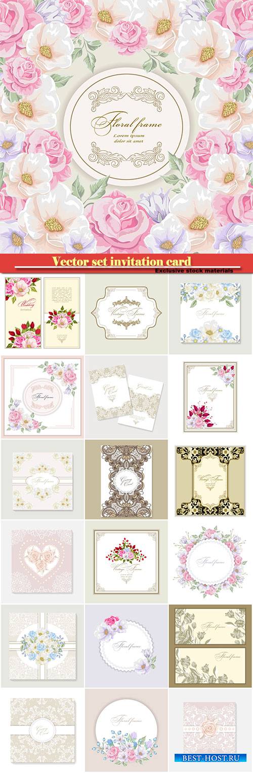 Vector set invitation card with lace decoration for wedding, birthday, Vale ...