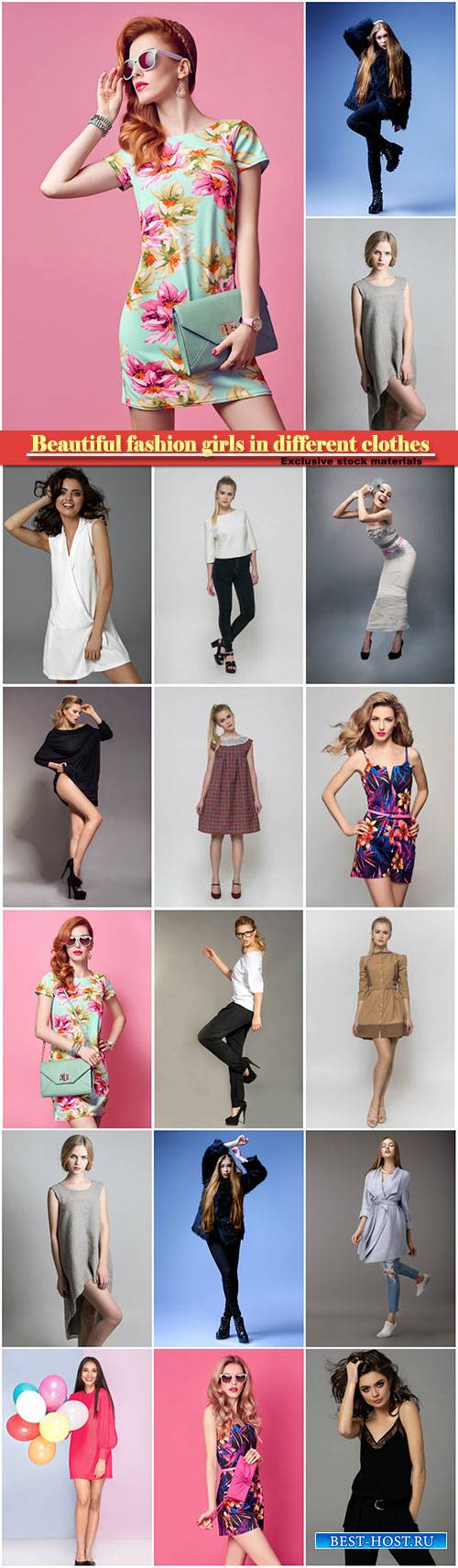 Beautiful fashion girls in different clothes