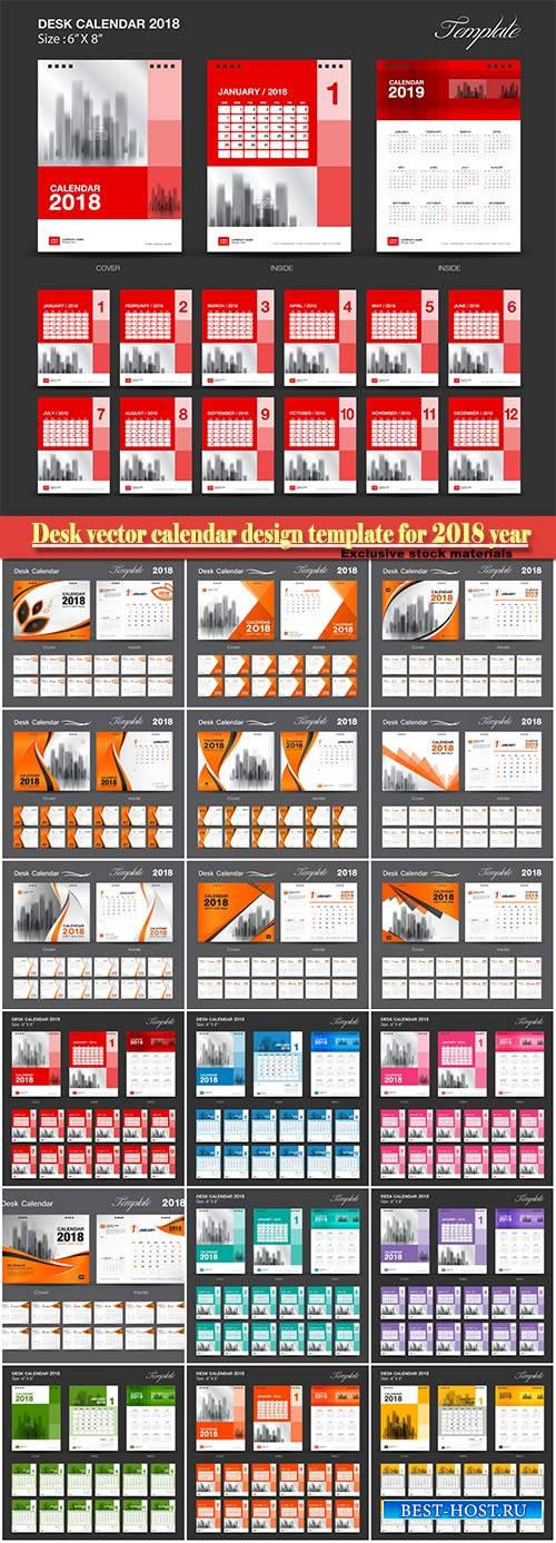 Desk vector calendar design template for 2018 year # 8