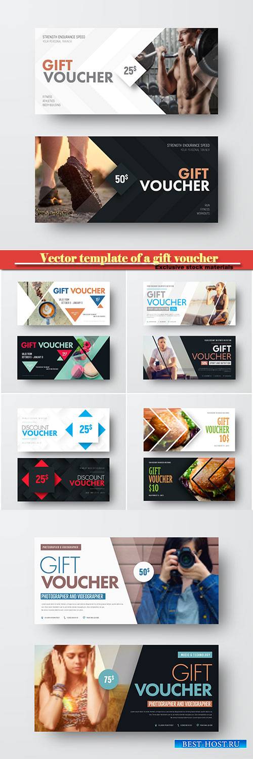 Vector template of a gift voucher with diagonal lines and a place for a pho ...