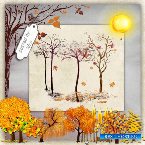 Клипарт осенний - Деревья с красной и желтой листвой