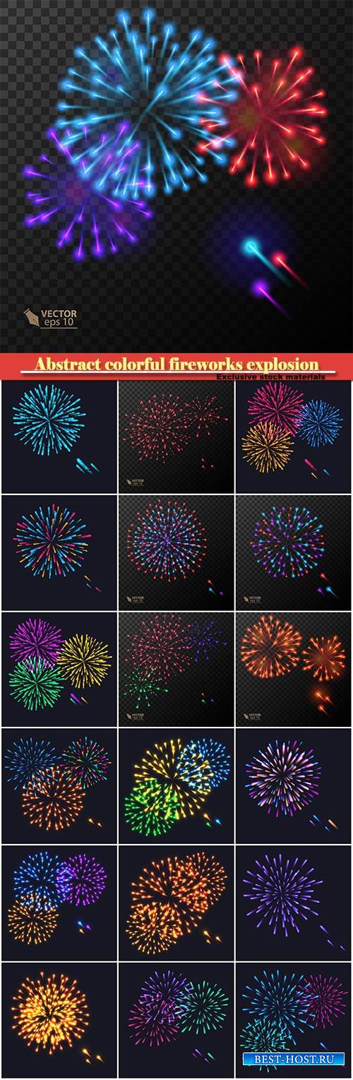 Abstract colorful fireworks explosion on dark vector background