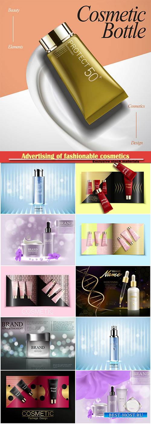 Advertising of fashionable cosmetics, template of fashion magazine, catalog ...