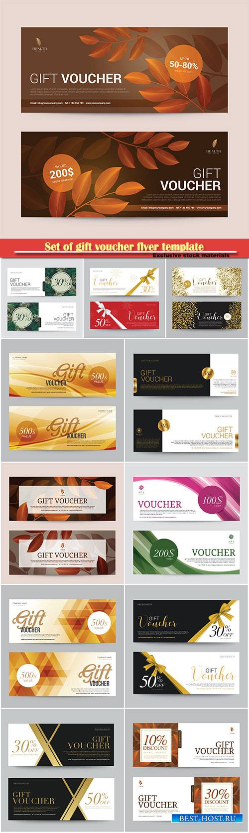 Set of gift voucher flyer template, abstract background vector illustration