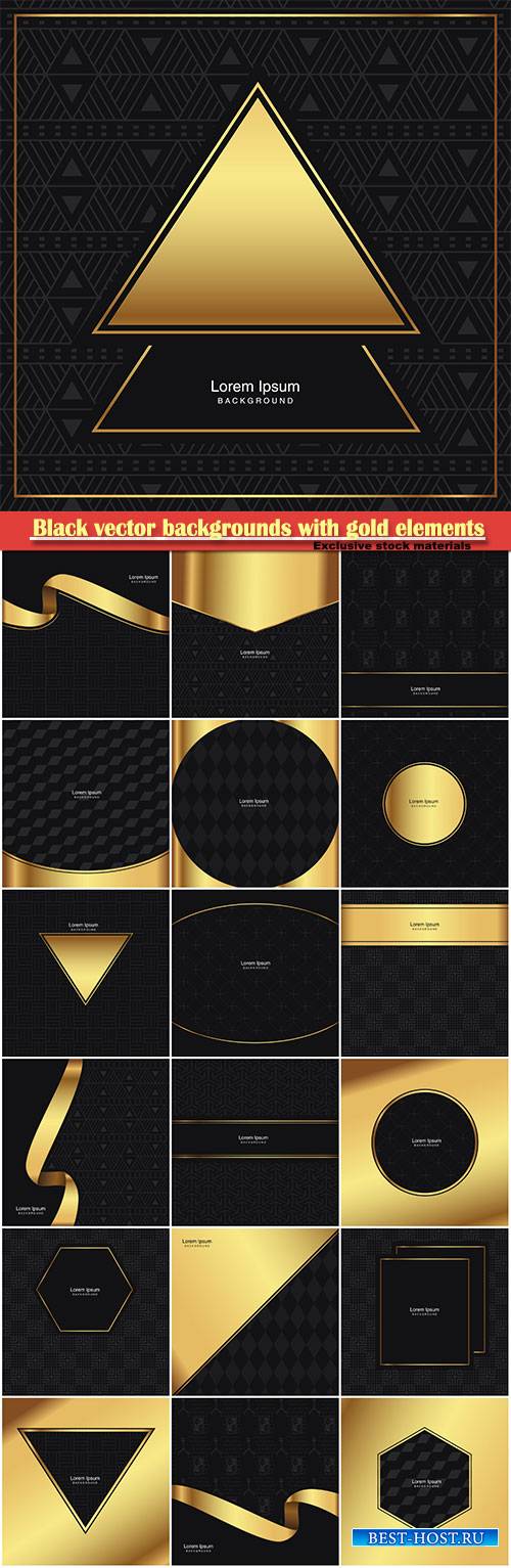 Black vector backgrounds with gold elements