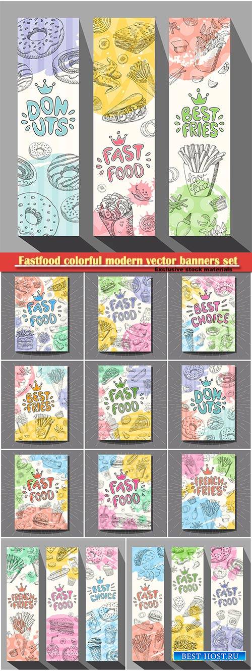 Fastfood colorful modern vector banners set