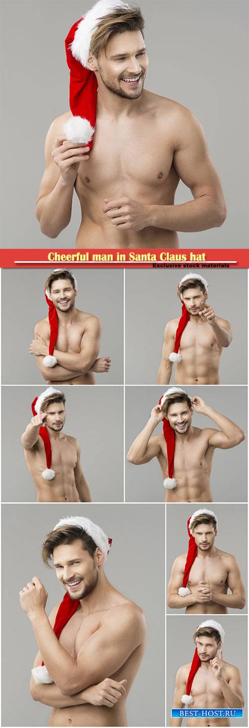 Cheerful man in Santa Claus hat