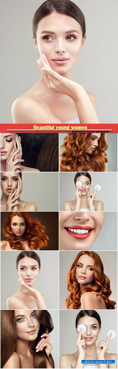 Beautiful young women, make-up and skin care