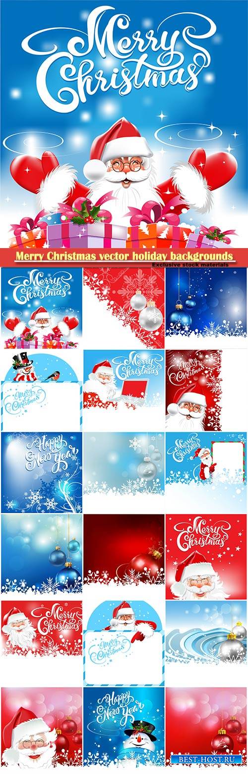 Merry Christmas vector holiday backgrounds, Santa Claus, snowman, Christmas ...