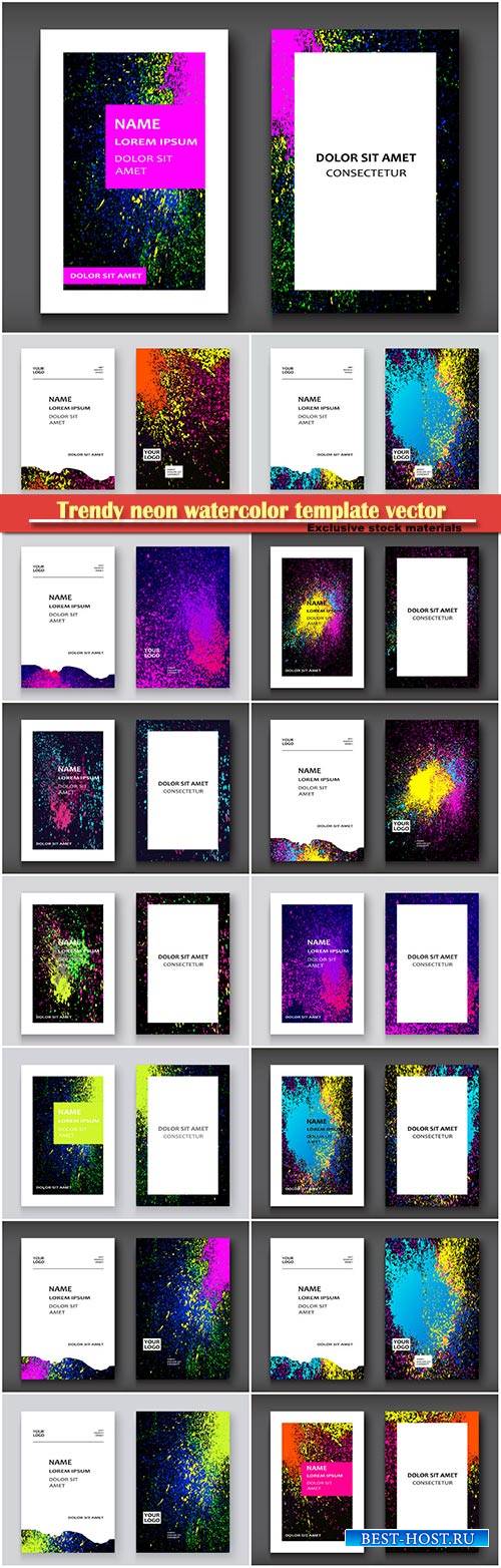 Trendy neon watercolor template vector illustration for flyer, business car ...