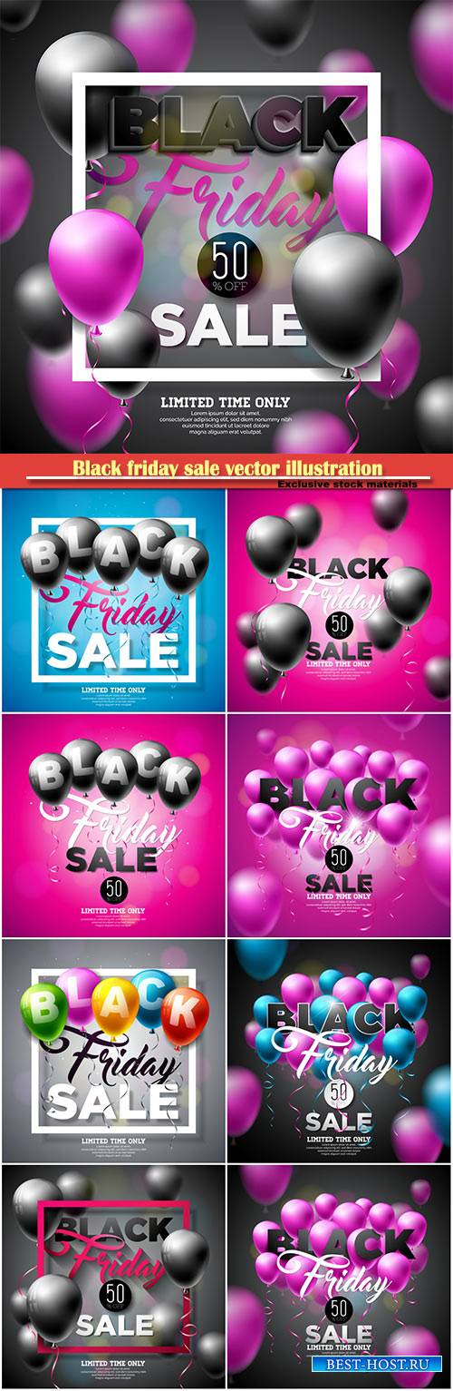 Black friday sale vector illustration with shiny balloons