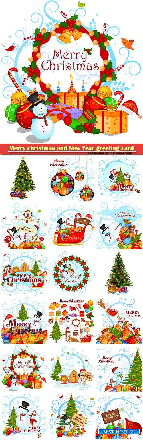 Merry christmas and New Year greeting card vector # 8