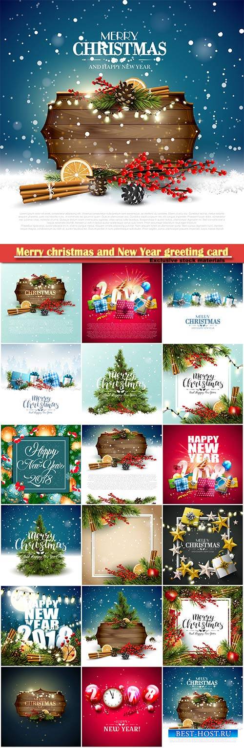 Merry christmas and New Year greeting card vector # 5