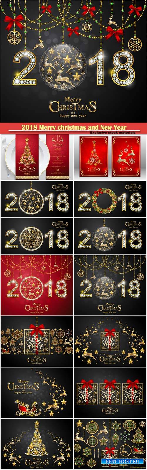 2018 Merry christmas and New Year greeting card vector