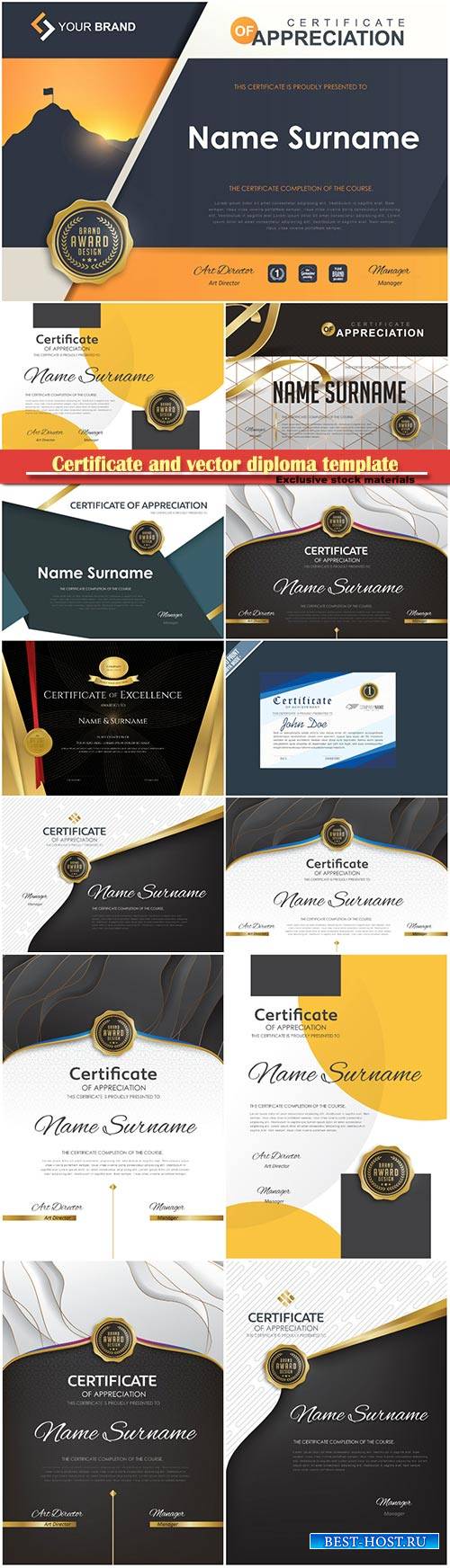 Certificate and vector diploma template design set