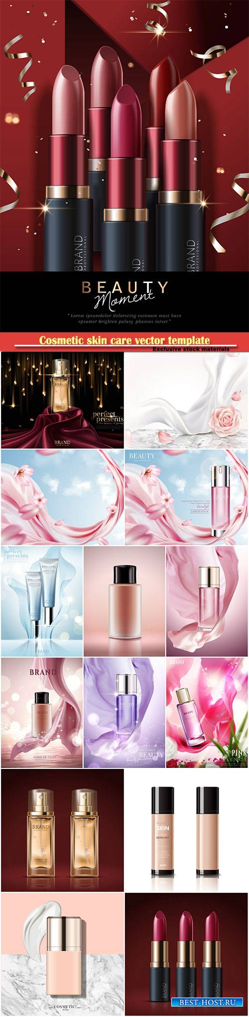 Cosmetic skin care vector template, refreshing skin care tube ads