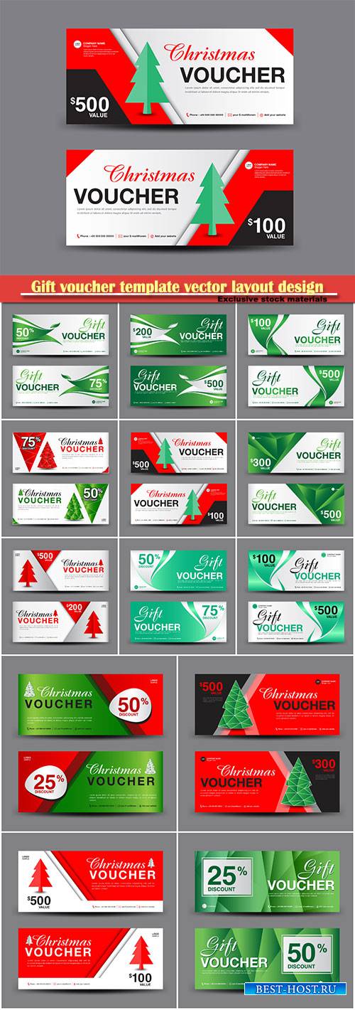 Gift voucher template vector layout design, discount card, banner illustration
