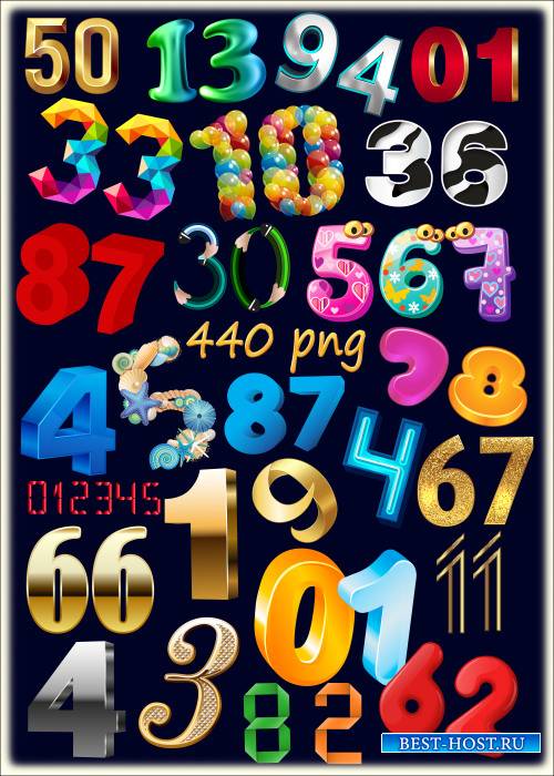 PNG клипарт без фона - 44 набора декоративных цифр