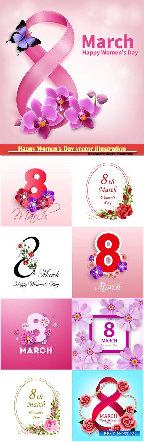 Happy Women's Day vector illustration,8 March, spring flower background #  ...