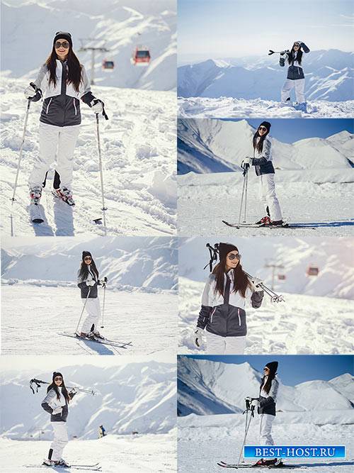 Девушка-лыжница в горах - Клипарт / Girl-skier in the mountains - Clipart