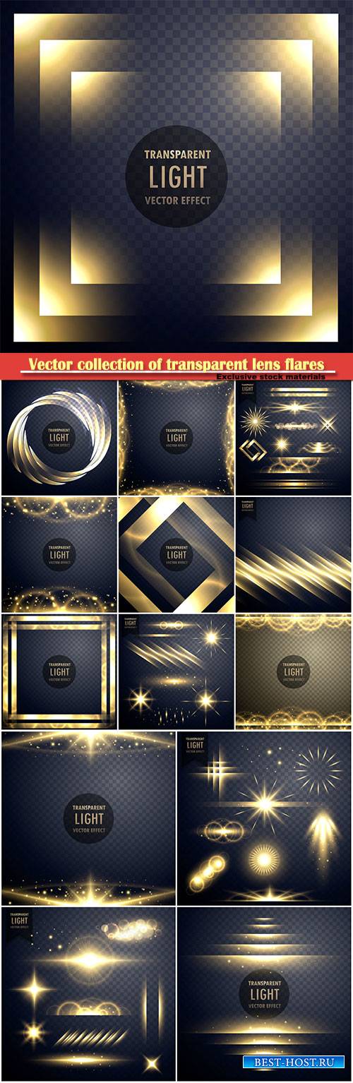 Vector collection of transparent lens flares light effect with twinkle stars