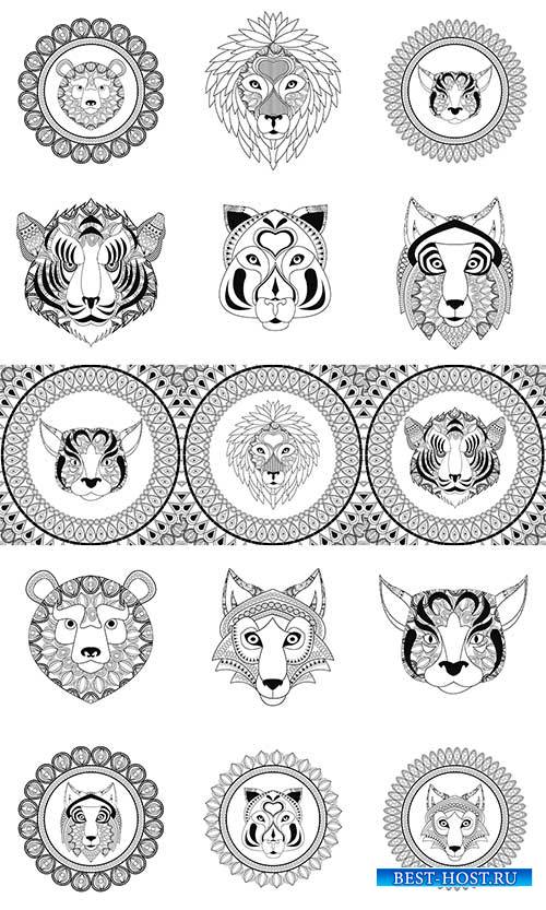 Тигр, лев, волк, рысь, медведь в векторе / Tiger, lion, wolf, lynx, bear in vector