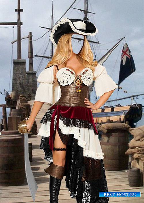 Женский фотошаблон - Девушка в костюме пирата
