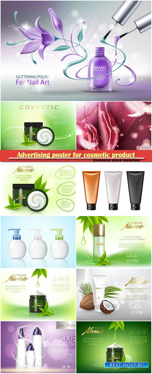 Advertising poster for cosmetic product, magazine, design of cosmetic packa ...