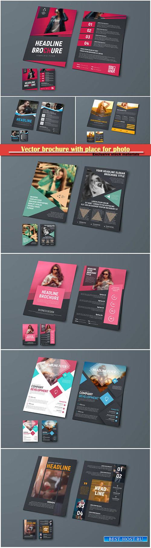 Vector template of brochure with place for photo, design flyer for business, advertising and printing
