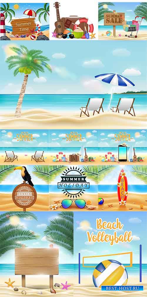Лето, море, пляж - Векторный клипарт / Summer, sea, beach - Vector Graphics