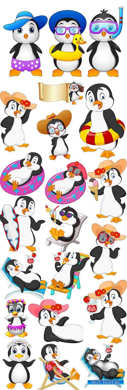 Пингвины летом - Векторный клипарт / Penguins in summer - Vector Graphics