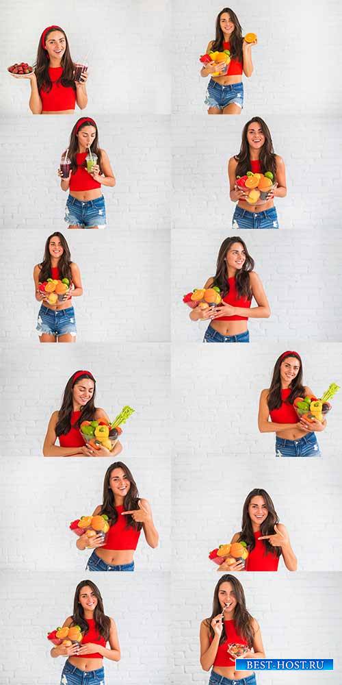 Девушка с фруктами - Растровый клипарт / Girl with fruits - Raster clipart