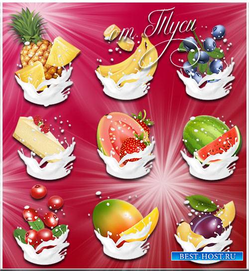 Фрукты в сливках - Клипарт / Fruit in cream - Clipart