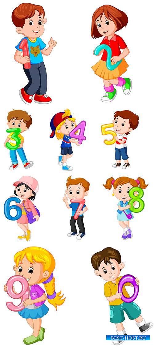 Дети с цифрами в векторе / Children with numbers in vector