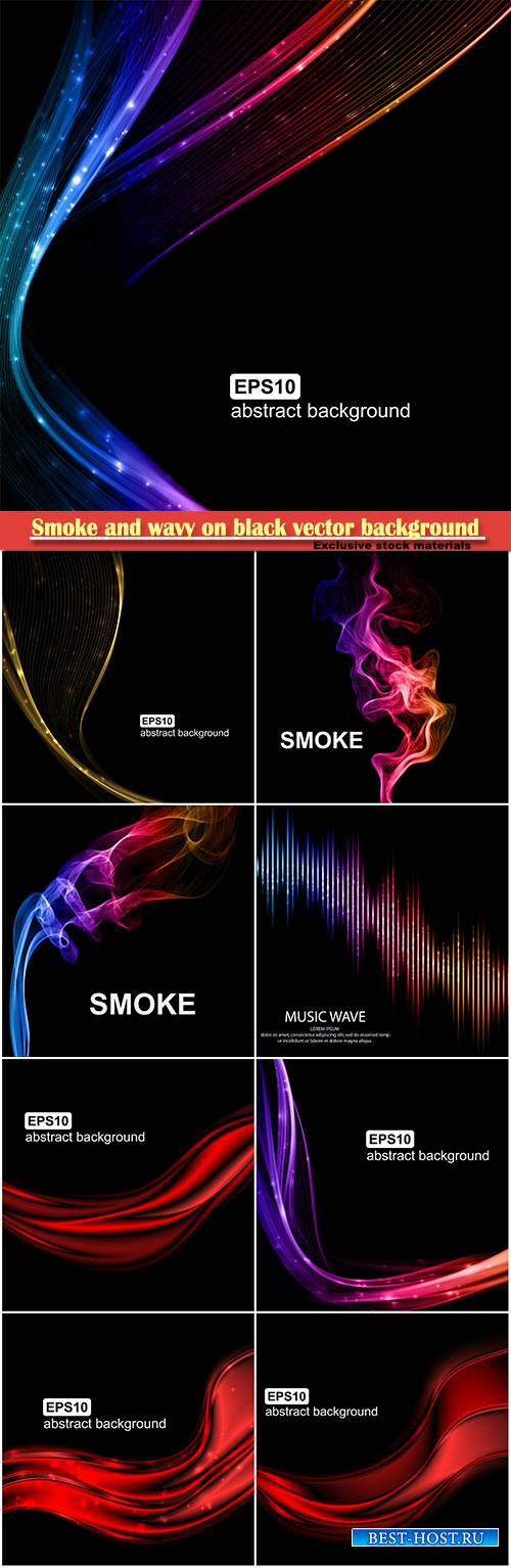 Smoke and wavy on black vector background