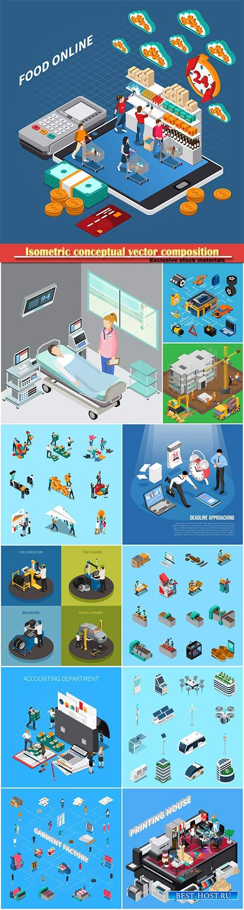 Isometric conceptual vector composition, infographics template # 24