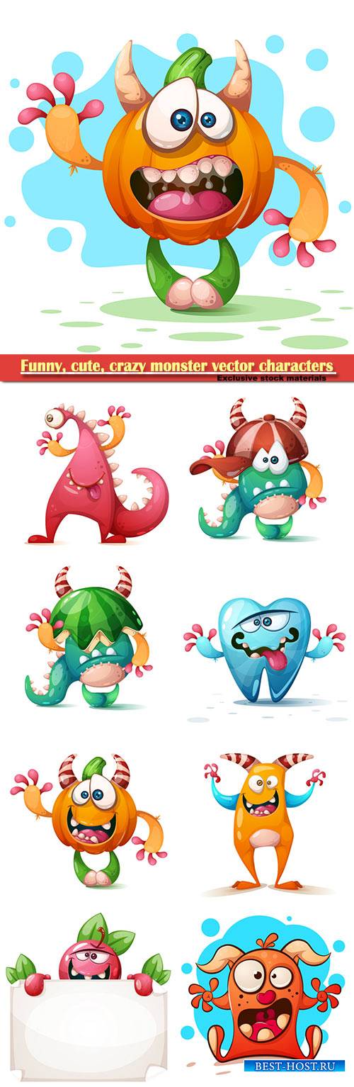Funny, cute, crazy monster vector characters