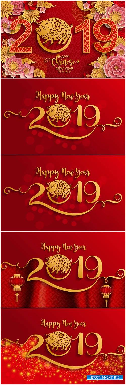 Pig year 2019 chinese luxury vector card # 4