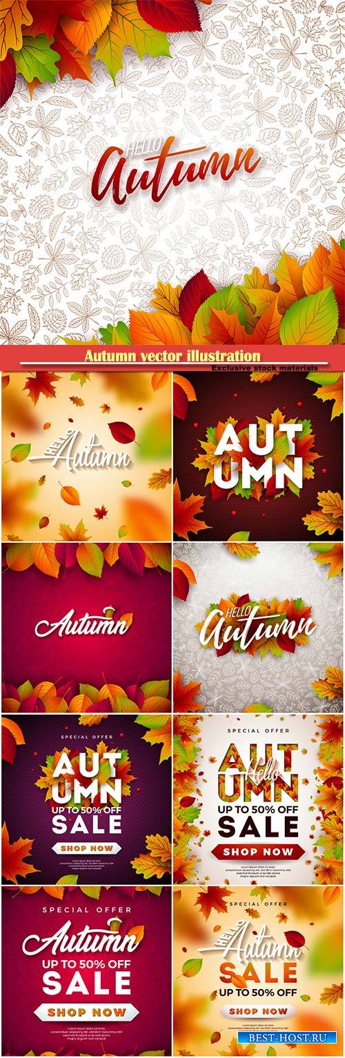 Autumn vector illustration with falling leaves