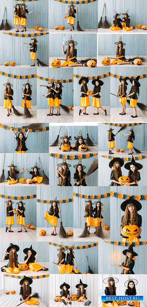 Девочки в костюмах Хэллоуин - Клипарт / Girls in Halloween Costumes - Clipart