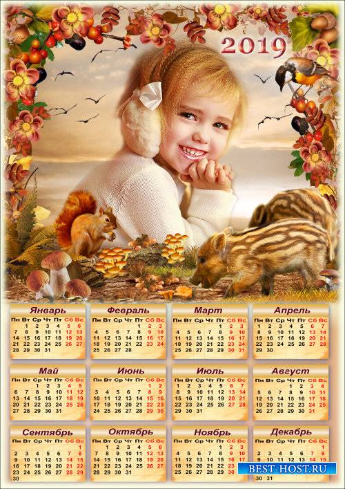 Календарь на 2019 год с рамкой для фото - Грибная пора
