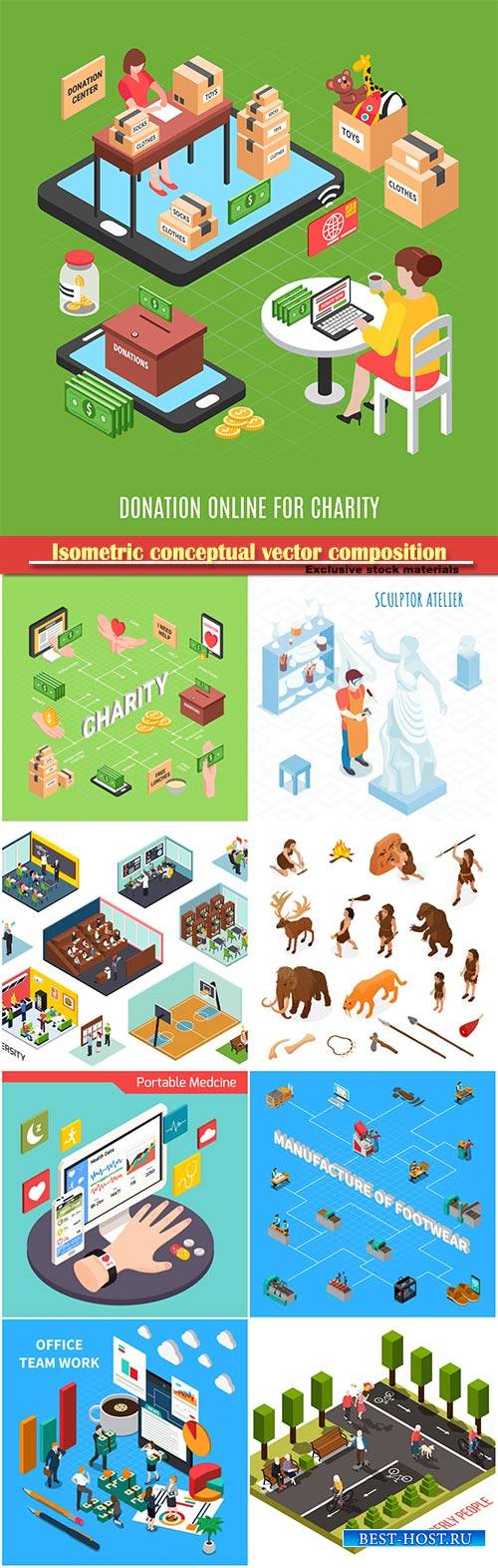 Isometric conceptual vector composition, infographics template # 34
