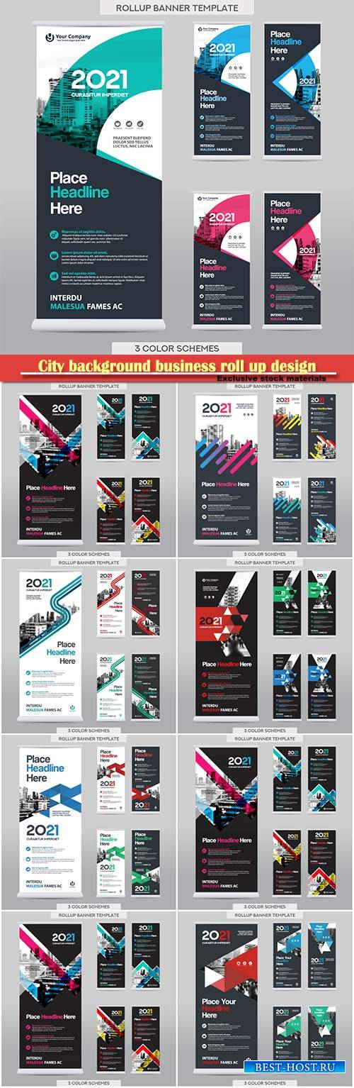 City background business roll up design vector template