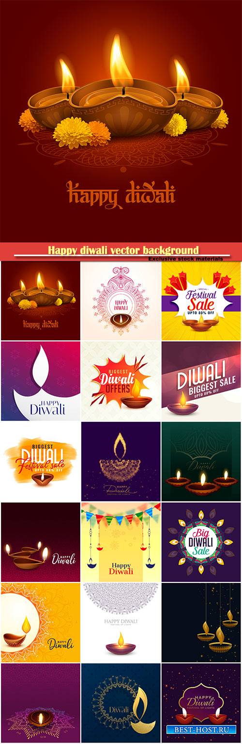 Happy diwali vector background with diya and sparkles