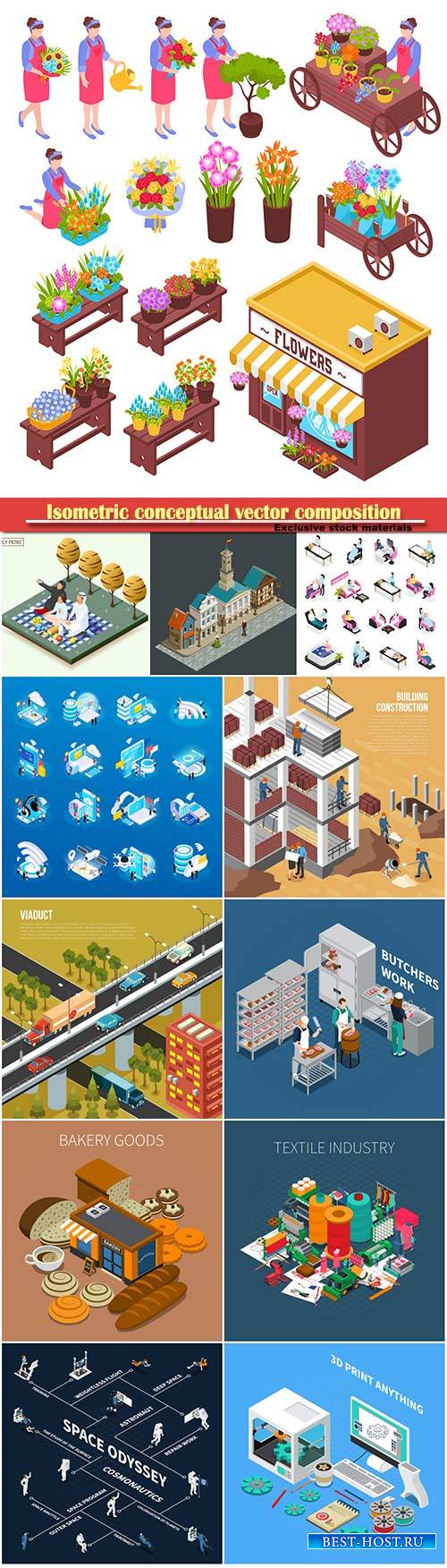 Isometric conceptual vector composition, infographics template # 40