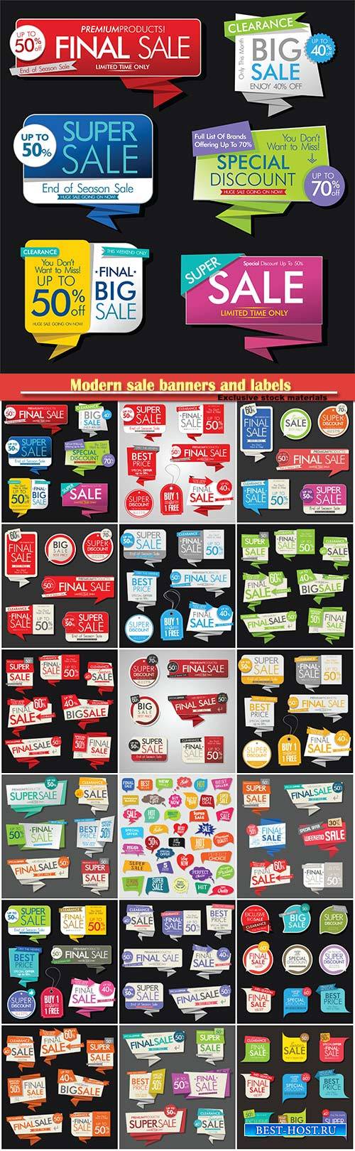 Modern sale banners and labels vector collection