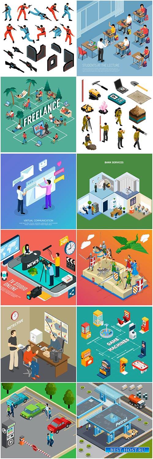Isometric conceptual vector composition, infographics template # 49