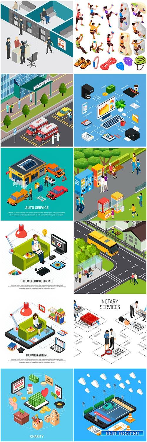 Isometric conceptual vector composition, infographics template # 45