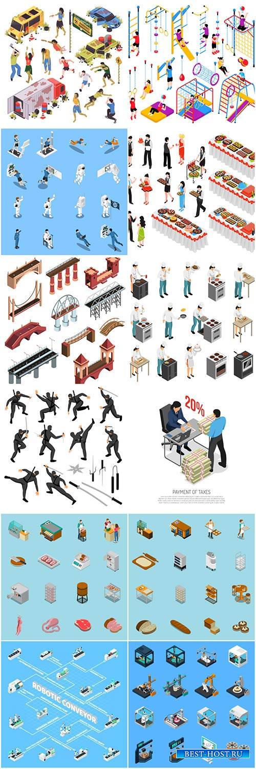 Isometric conceptual vector composition, infographics template # 44