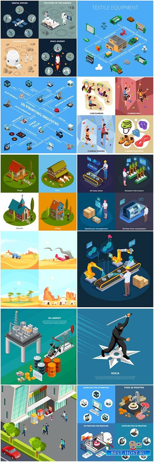 Isometric conceptual vector composition, infographics template # 46